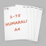VTN 1'den 75'e Numaralı A4 Kağıt - Copier Bond 80 gr - Renkli