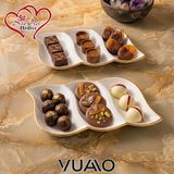 Vuao 2'li Gold Yaldızlı Porselen Bölmeli Sunum Tabağı Seti 3 Bölmeli Çerezlik Kahvaltılık Sosluk Mezelik Şık Ikramlık Tabak Lüks Mutfak Masası Sunumluk Çeyizlik Hediye
