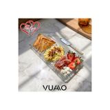 VUAO 3 Bölmeli Servis Tabağı Şeffaf Cam Çerezlik Kahvaltı Sunum Tabağı Sosluk Bölmeli Tabak Mezelik Kahvaltılık Çerez Sos Meyve Sebze Servis Seti Lüks Dikdörtgen Salata Sunumluğu Tabaklar İkramlık Sunum