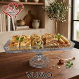Vuao Ayaklı Cam Sunum Tabağı 26X15 cm Cam Pasta Standı Şık Meyve Kurabiye Ikramlık Tepsisi Dikdörtgen Şekerlik Sunumluk Masası Lüks Cam Tray Çeyizlik Hediyelik Sunum Tabağı