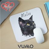 Vuao Kişiye Özel Isimli ve Kedi Temalı Mouse Pad 21X17 Cm, Kaymaz Taban - Baskılı Mousepad - Beyaz