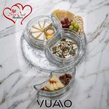 Vuao Yuvarlak Cam 4 Bölmeli Kahvaltı Tabağı 5 Parça - Cam Tepsili Sunum Tabağı Çerezlik ve Sosluk Seti - Kaliteli Şeffaf Cam Bölmeli Kahvaltılık Sunumluk - Sofralar Için Cam Servis Tabak Takımı