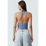 Vücuda Oturan Boyundan Bağlamalı Crop Bluz Polyester Elastan Sandy Dokuma Yüksek Kalite_Mavi-XL