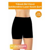 Vücut Şekillendirici İncelten Push Up Lazer Kesim Toparlayıcı Yüksek Bel Şort Siyah Korse