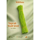 Vuhhuu Yaprak Yeşili Şönil Tel (Pipe Cleaner) Hobi Malzemesi – El Işi ve Çiçek Yapımı Için - 50 Adet