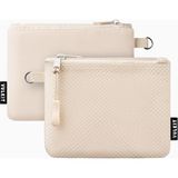 Vulkit Çift Fermuarlı 2'li Mini Seyahat Çantası Unisex Cüzdan - Bej