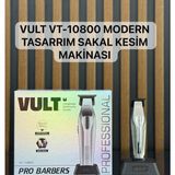 Vult VT-10800 | Profesyonel Saç & Sakal Tıraş Makinesi – Full Metal Gövde – Kablosuz – LED Göstergeli – 5 Tarak - Gri