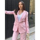 Vuntal Butik Blazer Takım Elbise Tek Düğme Ceket Pantolon - 3XL - Şeker Pembe