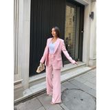 Vuntal Butik Blazer Takım Elbise Tek Düğme Ceket Pantolon - Şeker Pembe