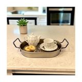 Vuralsin38 28CM Kaplama Lüks Galvaniz Metal Boyalı Oval Tepsi Zarafet ve Dayanıklılığı Buluşturuyor - Kestane Akaju - Option-1