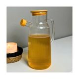Vuralsin38 Borosilikat Cam Yağdanlık 1000 ml Bambu Kapaklı Yağ Sürahisi, Yağ ve Sirke Kabı - Option-1