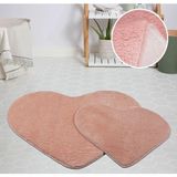 Vuralsin38 My Evilla Modern Dekoratif Halı Jel Kaymaz Taban Peluş Kalp Model Pembe Paspas Takımı 70X100-70X60
