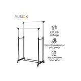 Vusign Çift Askılı Karbon Çelik Elbise Askısı Tekerlekli Askılık 160x43x80 cm Gümüş