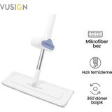 Vusign Düz Mop Temizlik Paspası Döner Başlıklı Mikrofiber Mop 56x15 cm Parke Fayans Zemin Temizleme Aparatı