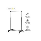 Vusign Tek Çubuklu Elbise Askısı Tekerlekli Metal Askılık 140x38x70 cm Gümüş