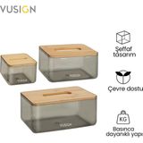 Vusign Vusıgn Bambu Ahşap Kapaklı Kağıt Mendil Kutusu - Ahşap - Beyaz - 1 Adet - 18 cm