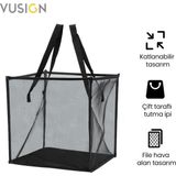 Vusign Vusıgn Katlanabilir File Kirli Çamaşır Sepeti 33X33X33 cm Siyah Rengi Taşınabilir Çamaşır Çantası