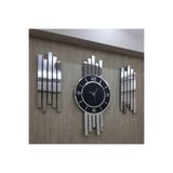 Vuslat Hediyelik Gümüş Renk Aynalı Pleksi Modern Tasarım Oval Duvar Saati Tablo 3 lü Set Sessiz Mekanizma (Saat 40x40 cm Tablo 25x50 cm)
