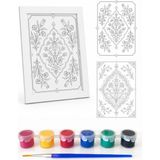 Vuud Çerçeveli Geleneksel Çini & Tezhip Motifi Hobi Boyama Seti (Camlı Beyaz Çerçeve +6 Renk Akrilik Boya + Ince Ulu Fırça + 2 Motif)