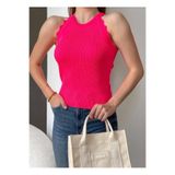 vuvutasarım Yeni Sezon Kadın Esnek Kumaş Fırfırlı Kolsuz Basic Triko Bluz 0296
