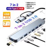 Vwin 7 In 2 Hub 7 Port Çoklayıcı Çevirici USB / Type-C To Usb-C-Usb 3.0-2.0 Switch Data - Gri - Açık Mavi