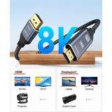Vwin 8k Displayport Dp To HDMI Çevirici Kablo 8K@60Hz 4K@144 Tek Yönlü 48GBPS 4320P 1.8 mt