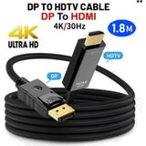 Vwin Dp To HDMI Çevirici Kablo 4K*30Hz Display Port Displayport To HDMI Dönüştürücü 1.8 mt - Siyah