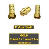 Vwin F Ara Seti (Gold-Sarı) 2 Adet F + 1 Adet F Ara Konnektör Anten Kablosunu Birleştirir Ek Yapar