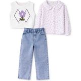 Vycity Kız Çocuk 3’lü Kombin Set (Crop Atlet + Gömlek + Jean Pantolon) - 4 Yaş - 18-Mor