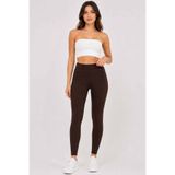 vynor atelier Kadın Kahverengi Yüksek Bel Pantolon Tayt Cepli Dar Paça Günlük Skinny Tayt