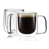 vzaahu Kulplu Çift Duvar Kahve Kupaları [2'li Paket, 12 oz] Bardaklar Espresso Bardakları Kapuçino Çay Latte İçecek için Şeffaf Cam Kahve Kupası Seti, Bardaklar Isıya Dayanıklı Bulaşık Makinesi