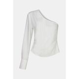 W Collection EKRU ASİMETRİK TEK OMUZ DOKULU BLUZ