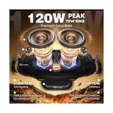 W-Kıng Subwoofer ile Taşınabilir Loud Bluetooth Hoparlör, 70W Taşınabilir Açık Hoparlörler Bluetooth Kablosuz Su Geçirmez, Üçlü Pasif Radyatörler-Derin Bas/hi-Fi SES/DSP/42H/GÜÇ - 01-Siyah