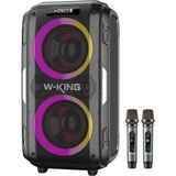 W-King T9PRO Işıklı Karaoke Partybox Ipx5 Kablosuz Ses Bombası Siyah Çift Mikrofonlu Bluetooth Hoparlör - Standart