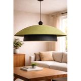 Wabi Sabi Karbon Beton Avize 48x85 cm – El Yapımı Modern Sarkıt Tavan Lambası, Büyük Boy Dekoratif Aydınlatma, E27 Uyumlu, Salon Oturma Odası – YingYang (Yeşil-Siyah)