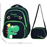 Waddell Dinazor Desenli Lacivert Kapitone Okul Çantası 38x29x20 cm Süngerli Kolluklar ile Rahat Kullanım