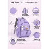 Waddell Ithal Kaliteli Lila Su Geçirmez Lüx Ilkokul Ortaokul Sırt Çantası Cüzdan Hediye Kolonlu Aksesuarlı - 42x20x32