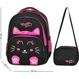 Waddell Kapitone Kedi Desenli Pembe İlkokul Sırt ve Beslenme Çantası Seti 38x29x20 cm – Kız Çocuk, Zararlı Madde İçermez