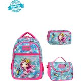 Waddell Lisanslı Deniz Kızı Temalı Ilkokul Sırt Çantası,termal Beslenme Çantası ve Kalemlik,3lü Set - Pembe - 40-17-30