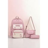 Waddell Lisanslı Twill Modeli 3'lü Set Ilkokul Ortaokul Günlük Okul Sırt Çantası Beslenme Kalemlik 26102 Pembe - Açık Pembe