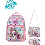 Waddell Lisanslı Unicorn Desenli Ilkokul Sırt Çantası,beslenme Çantası ve Kalemlik,okul Çantası Set - Toz Pembe - 40-17-30