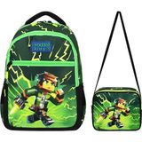 Waddell Maycraft Creeper Ilkokul Sırt Çantası ve Beslenme Çantası,ilköğretim Çantası - Siyah - Yeşil - 40-17-30