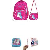 Waddell Unicorn Pembe Desenli Ilkokul Sırt ve Beslenme Çantası,beslenme Kabı ve 1 Adet Kalem