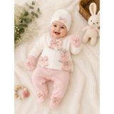 Waffle Baby 3-6 Ay Bebek Tulum Takımı 3 Parça Yenidoğan Bebek Hastane Çıkışı Seti - 002-Pembe - 3-6 M