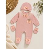 Waffle Baby Bebek Tulum Takımı 0-3 Ay 3 Parça Yenidoğan Şapkalı Eldivenli Erkek Kız Bebek Hastane Çıkışı Seti - 00406 Pembe - 3 - 6 Ay
