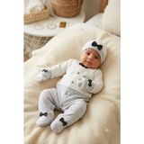 Waffle Baby Bebek Tulum Takımı 3 Parça Yenidoğan Şapkalı Eldivenli Erkek Bebek Hastane Çıkışı Seti - 07G-Gri - 0 - 3 Ay