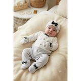 Waffle Baby Bebek Tulum Takımı 3 Parça Yenidoğan Şapkalı Eldivenli Erkek Bebek Hastane Çıkışı Seti - 07G-Gri - 0 - 6 Ay