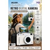 Wair Teknoloji 4K Çantalı Dijital Retro Video Kamera 48MP 16X Zoom Işıklı Lens 2.4" Döner Ekran 32GB Hafıza Kartlı Fotoğraf Makinesi Pembe - Beyaz