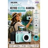 Wair Teknoloji 4K Çantalı Dijital Retro Video Kamera 48MP 16X Zoom Işıklı Lens 2.4" Döner Ekran 32GB Hafıza Kartlı Fotoğraf Makinesi Pembe - Mavi
