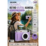 Wair Teknoloji 4K Çantalı Dijital Retro Video Kamera 48MP 16X Zoom Işıklı Lens 2.4" Döner Ekran 32GB Hafıza Kartlı Fotoğraf Makinesi Pembe - Mor